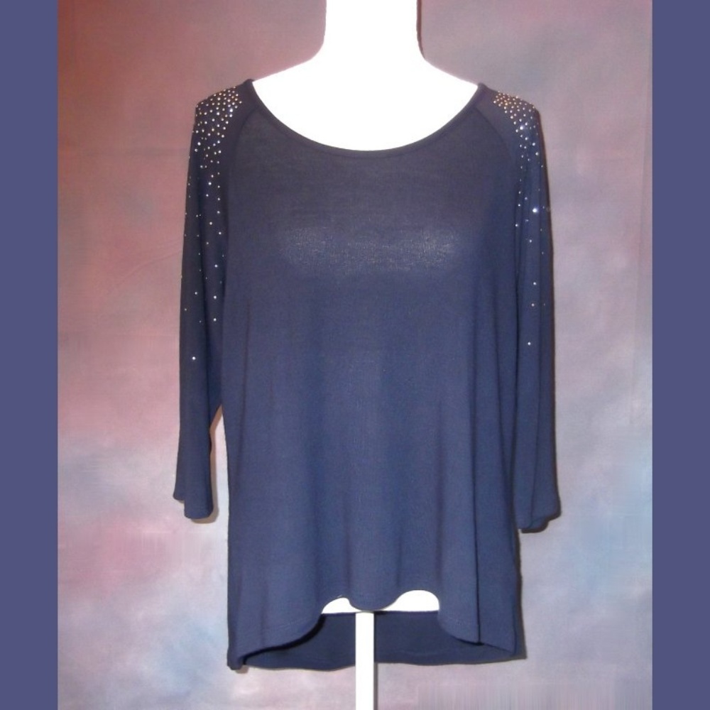Dress Barn Navy Sweater Silver Embellishments PXL